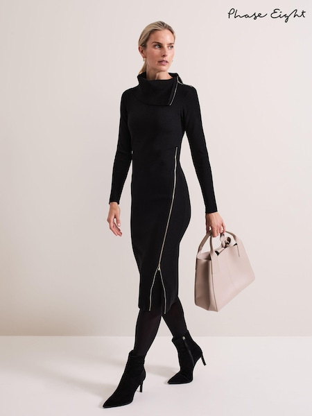 Phase Eight Black Hartley Zip Ribbed Column Dress (AH5529) | €89