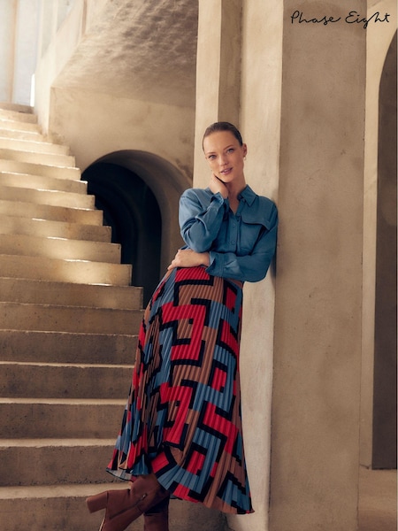 Phase Eight Black Elmina Geo Pleated Midi Skirt (AH5545) | €76