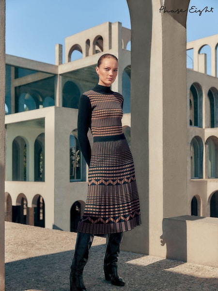 Phase Eight Brown Bethan Geo Jaquard Midi Dress (AH5546) | €83