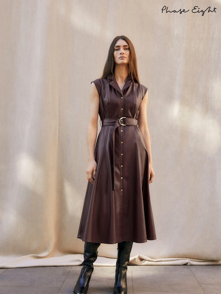 Phase Eight Burgundy Red Ellie Faux Leather Shirt Dress (AH5550) | €89