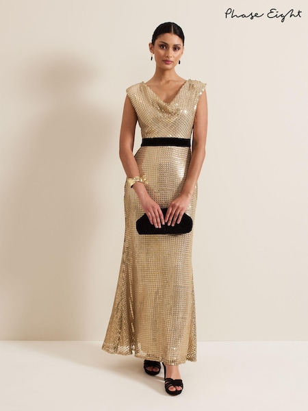 Phase Eight Metallic Jamae Gold Sequin Maxi Dress (AH5554) | 1,628 QAR