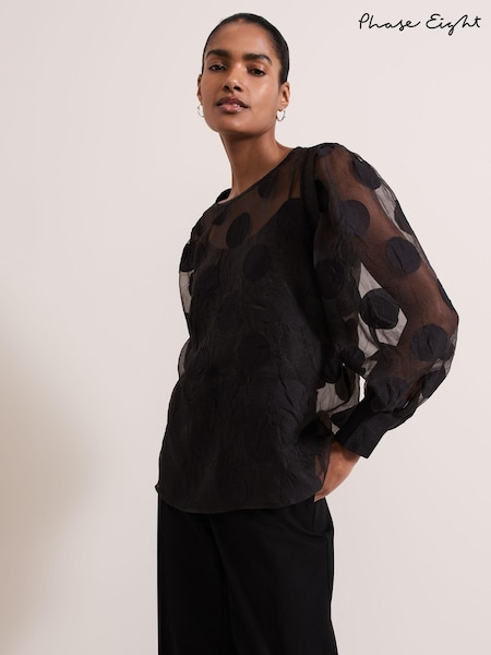 Phase Eight Black Siera Spot Jacquard Blouse (AH5555) | AED259