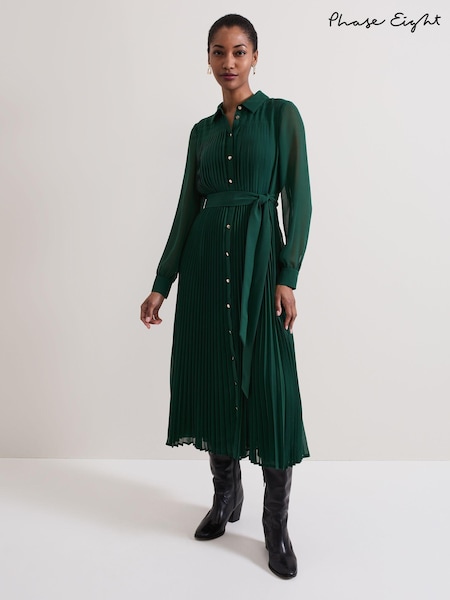 Phase Eight Green Gabriela Pleated Shirt Dress (AH5561) | 319 QAR