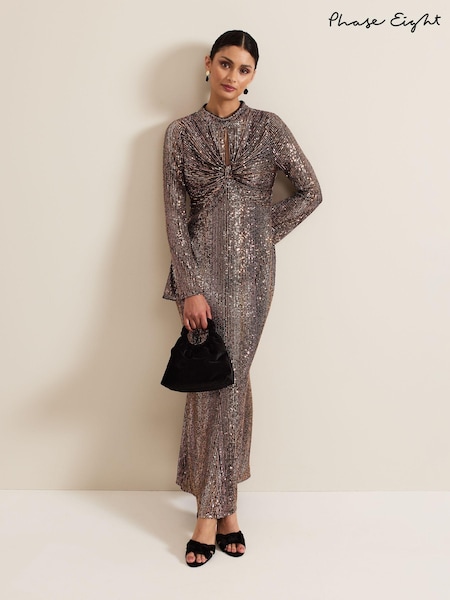Phase Eight Black Renila Sequin Long Sleeved Maxi Dress (AH5567) | AED870