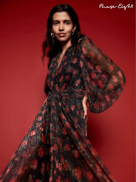 Phase Eight Black Kenzia Wrap Floral Shimmer Maxi Dress (AH5571) | AED688