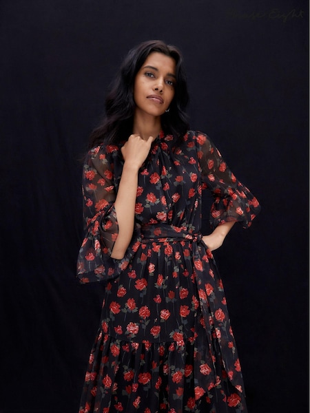 Phase Eight Black Lela Floral Textured Midi Dress (AH5572) | €89