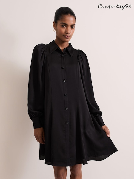 Phase Eight Black Tila Satin Embellished Shirt Dress (AH5575) | €79