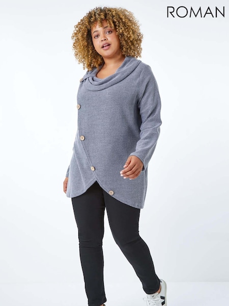 Roman Curve Cowl Neck Button Wrap Top (AH5632) | 57 €