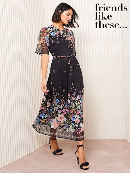 Friends Like These Black Floral Petite Chiffon Dobby Midi Dress (AH5666) | €73