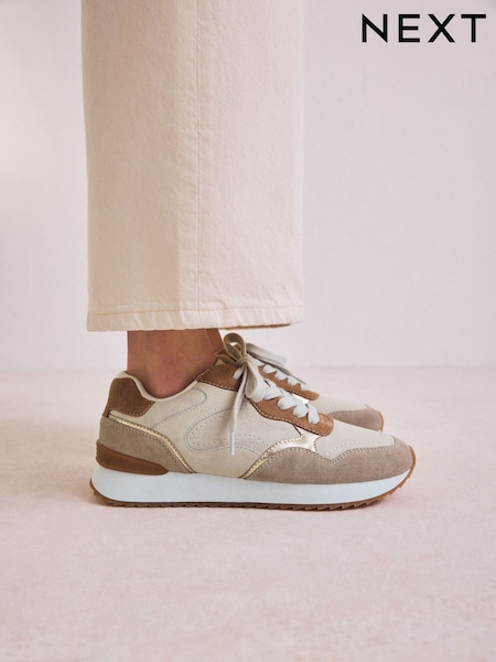 Neutral Forever Comfort® Leather Panel Detail Chunky Lace-Up Joggers (AH5699) | R$ 490
