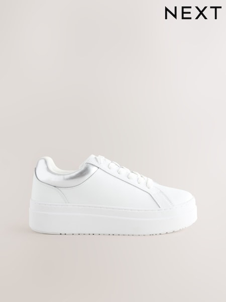 White Forever Comfort® Leather Round Toe Chunky Lace Up Trainers (AH5709) | R$ 420