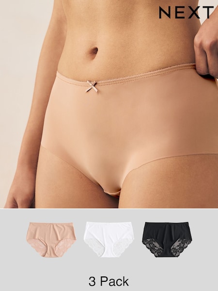 Black/White/Praline Nude Midi No VPL Lace Back Briefs 3 Pack (AH5730) | $29
