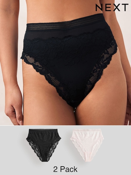 Black/Cream High Rise High Leg Lace Knickers 2 Pack (AH5755) | $31