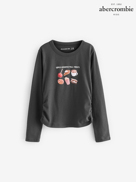Grau - Abercrombie & Fitch Pizza Graphic Long Sleeve Crew Neck T-Shirt (AH5764) | 15 € - 17 €