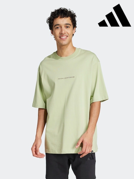 adidas Green Codes Doodle Camp 100% Cotton Graphic T-Shirt (AH5823) | €44
