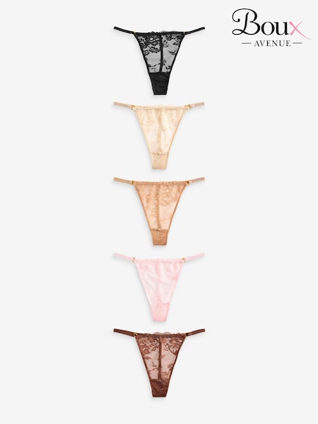 Boux Avenue Natural Cora 100% Cotton Scallop Lace Thong 5 Pack (AH5842) | €40