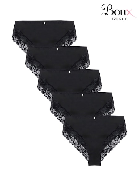 Boux Avenue Microfibre and Lace High 100% Cotton Black Briefs 5 Pack (AH5844) | €40