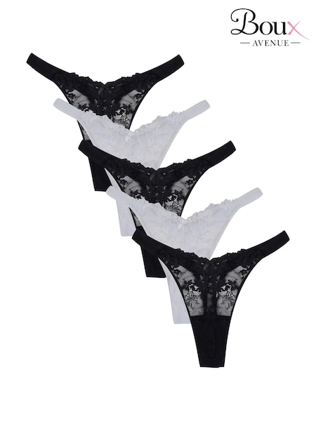 Boux Avenue Fran Lace High Leg Black Thongs 5 Pack (AH5847) | 133 LEI
