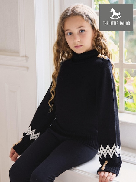 The Little Tailor Kids Button Trim Luxury Knit Christmas Black Jumper (AH6034) | CHF 52