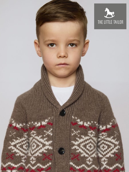 חום - The Little Tailor Kids Aztec Chunky Knit Christmas Cardigan (AH6052) | ‏176‏₪
