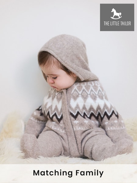 Přírodní - The Little Tailor Baby Soft Knitted Lined Christmas Pramsuit (AH6060) | 2 140 Kč