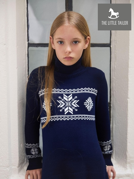 The Little Tailor Kids Slim Fit Blue Snowflake Christmas Jumper (AH6075) | €46