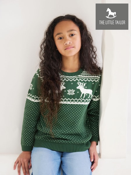 The Little Tailor Kids Christmas 100% Cotton Reindeer Pattern Jumper (AH6078) | €40 - €42