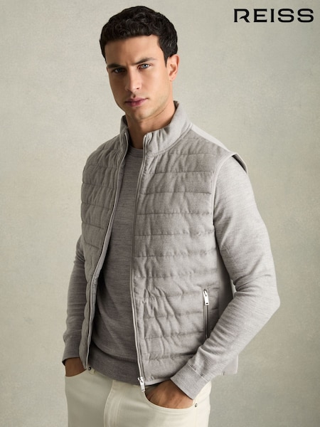Reiss Grey Field Brushed Jersey Quilted Gilet (AH6328) | €225