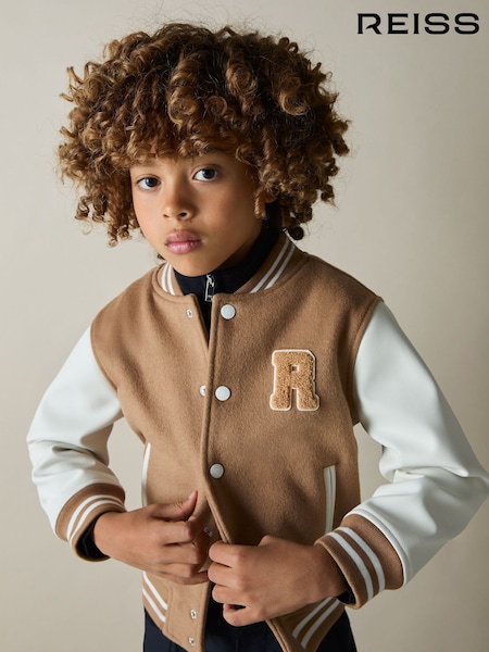 Reiss Camel/White Jasper 3-9 yrs Wool-Blend Contrast Varsity Jacket (AH6331) | €104