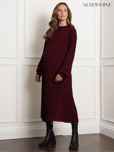 Seraphine Red Maternity Knit Topper 100% Cotton Skirt with Satin (AH6370) | 464 LEI