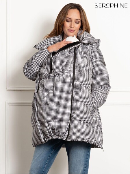 Seraphine Maternity Houndstooth Belted Puffer Black Jacket (AH6378) | €345