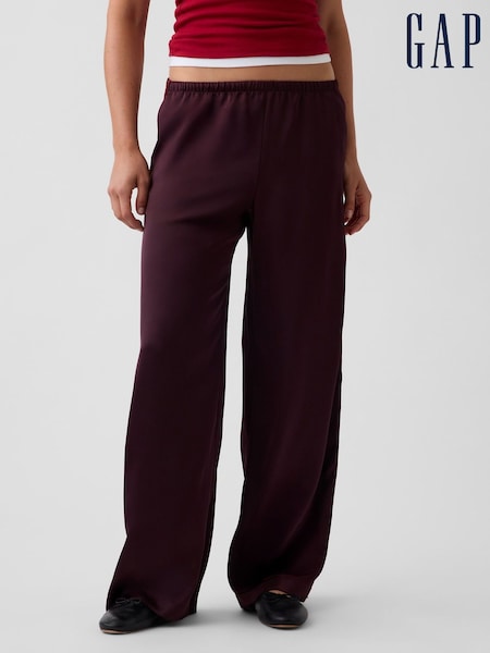 Burgunderrot - Gap Satin Easy Wide-leg Trousers