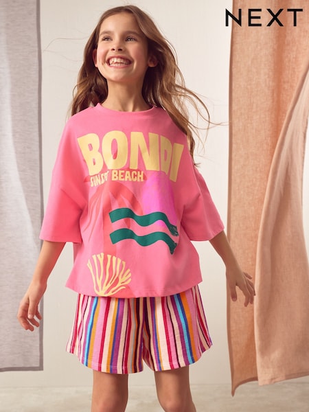 Pink Bondi Stripe 100% Cotton T-Shirt And Shorts Set (3-16yrs) (AH6445) | €24 - €32