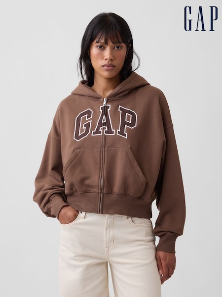 Brown - Gap Vintage Soft Oversized Logo Zip-up Hoodie