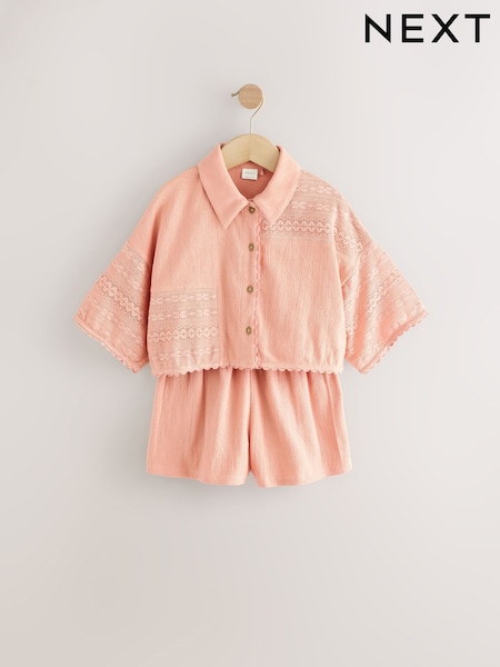 Pink Crochet Applique Shirt And Short Set (3-16yrs) (AH6453) | R$ 195 - R$ 255