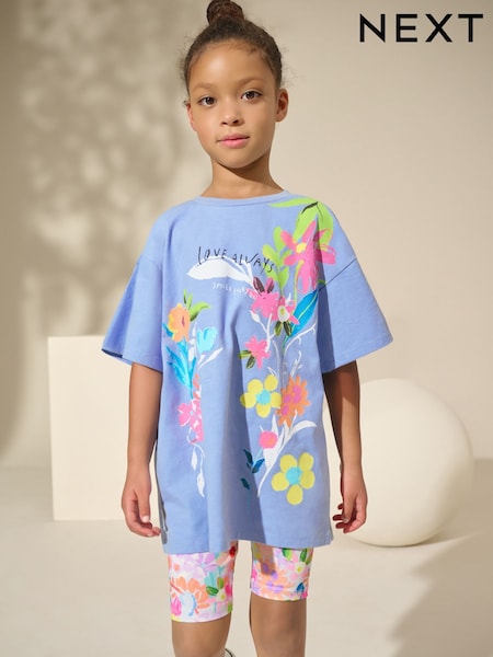 Albastru cu imprimeu floral - Set tricou și șort de ciclism (3-16yri) (AH6478) | 112 LEI - 156 LEI