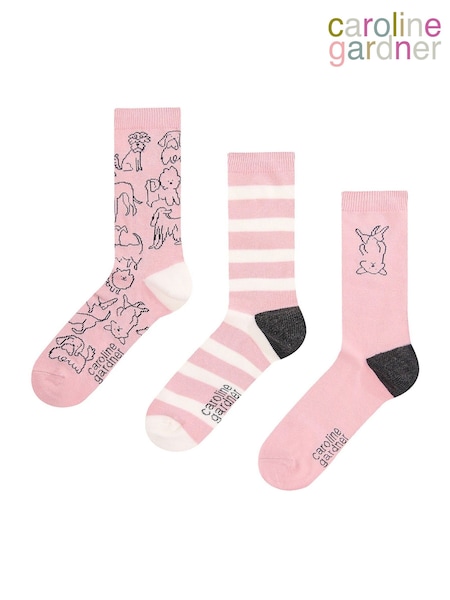 Caroline Gardner Pink Funny Dog Crew Socks (AH6492) | €17.50
