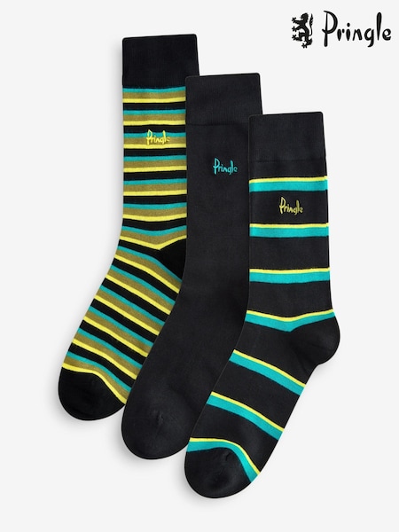 Pringle Black Fashion Stripe Crews Socks (AH6495) | AED57