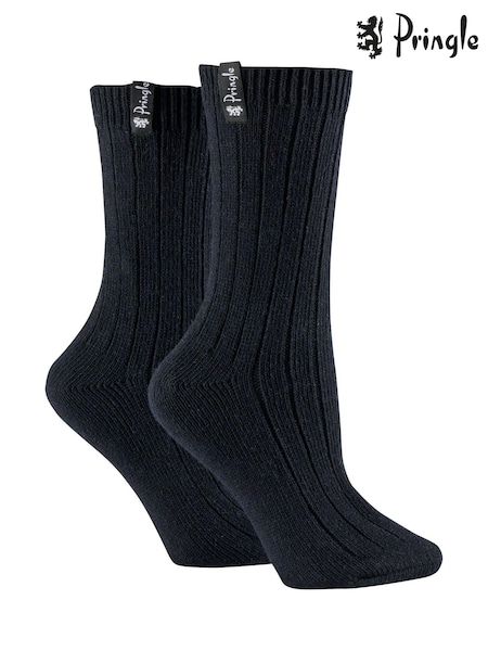 Pringle Blue Classic Rib Recycled Wool Boot Socks 2 pack (AH6505) | €11.50