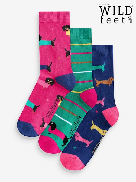 Wild Feet Pink Highland Cow Socks 3 Pack (AH6506) | AED41