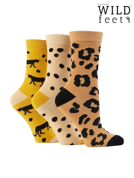 Wild Feet Dark Natural Highland Cow Socks 3 Pack (AH6513) | AED41