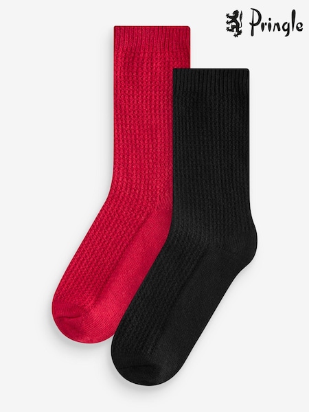 Pringle Red Textured Knit Boot Socks 2 pack (AH6517) | AED41