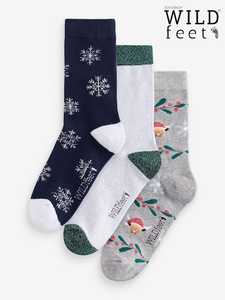 Wild Feet Grey Christmas Tree Crew Socks 3 Pack (AH6518) | € 11