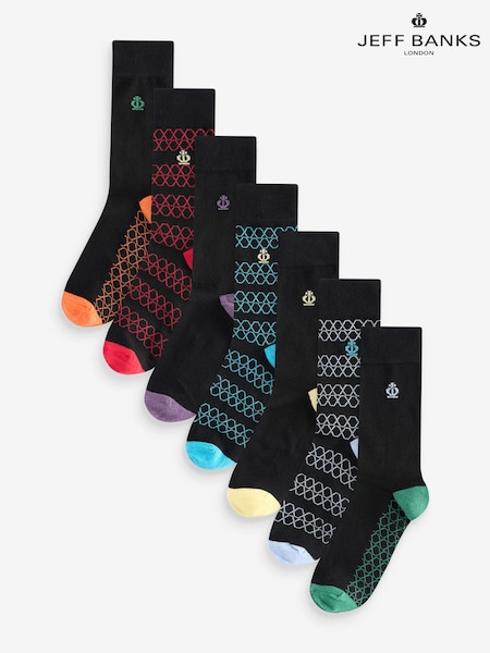 Musta - Jeff Banks Recycled Cotton Fun Design Crew Socks 7 Pack (AH6539) | €16