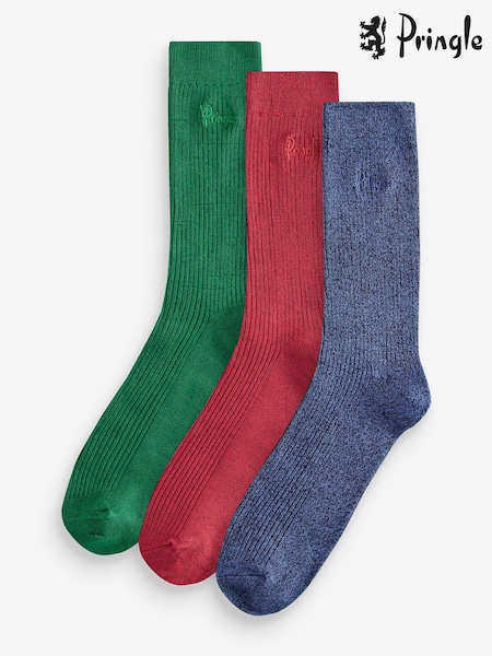 Pringle Red Bamboo Light Leisure Twist Yarn Crew Socks 3 pack (AH6540) | AED41