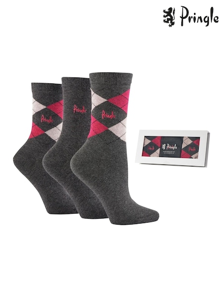 Pringle Grey Classic Argyle Christmas Gift Box 3 pack (AH6544) | €11