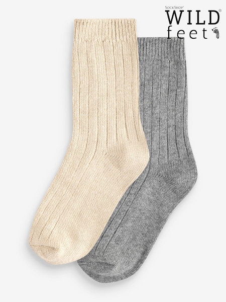 Wild Feet Grey Luxury Cashmere Blend Socks 2 pack (AH6553) | €8.50