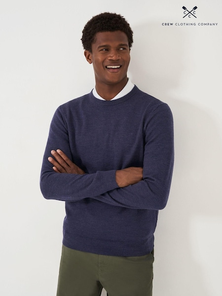 Crew Clothing Blue Merino Wool Crew Neck Jumper (AH6565) | €106