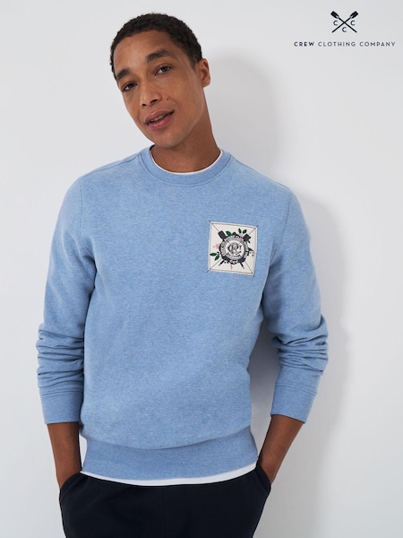 Crew Clothing Blue Yarn Dyed Patch Crew Neck 100% Cotton Sweatshirt (AH6567) | AED189