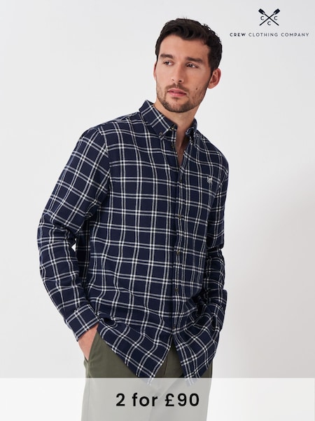 Crew Clothing Company Long Sleeve Dandy Check Flannel 100% Cotton Shirt (AH6580) | 338 LEI